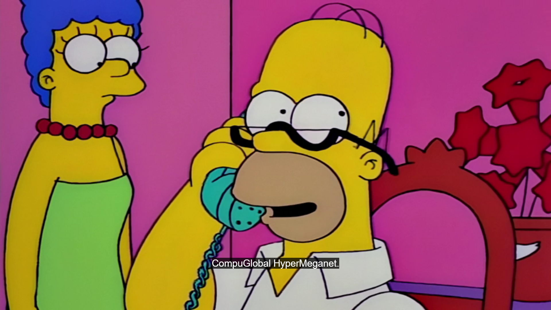 Homer Simpson answering the phone with'Compu-Global-Hyper-Mega-Net'