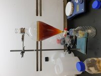Addition of butanol to Lactoplantibacillus plantarum supernatant in step 1 of plantacyclin purification. Dropping funnels made my life easier. Performed at the Griffith Institute of Drug Discovery, Griffith University. For article: https://doi.org/10.1038/s41598-020-74332-1