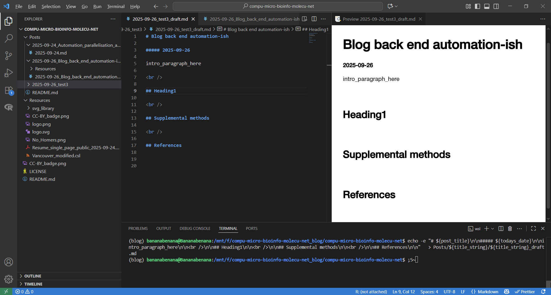 VSCode with Markdown Preview Enhanced viewing the .md file from Step 1.