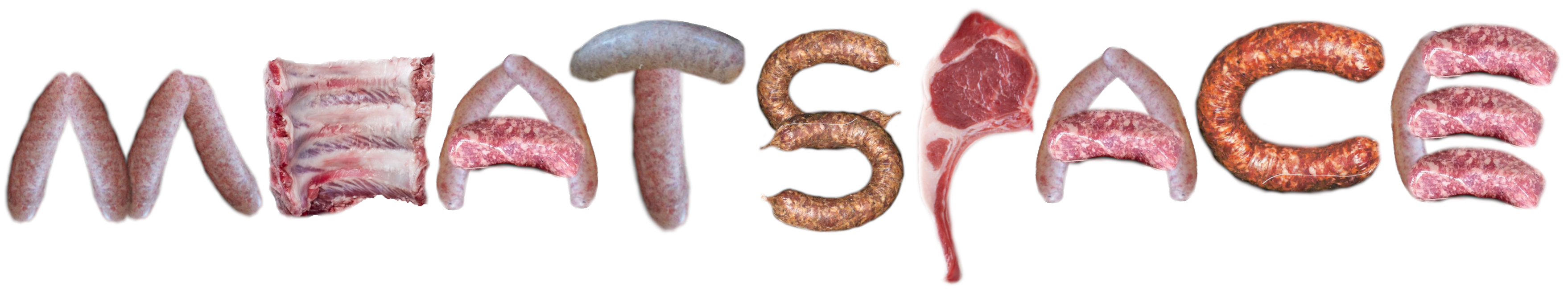 'Meatspace', spelled out with sausages, ribs and other raw meats